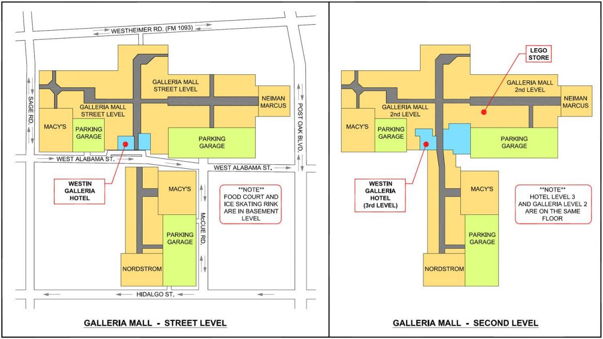 Houston Galleria mall mapě