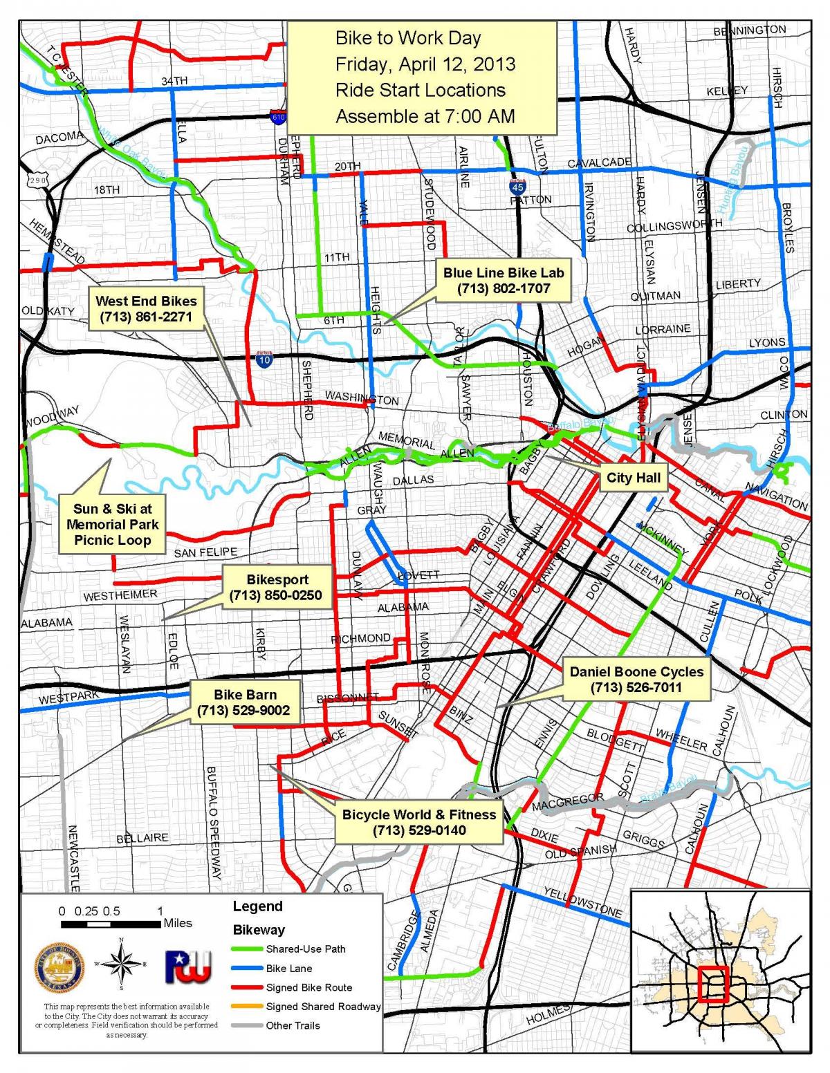 cyklistické stezky Houston mapě