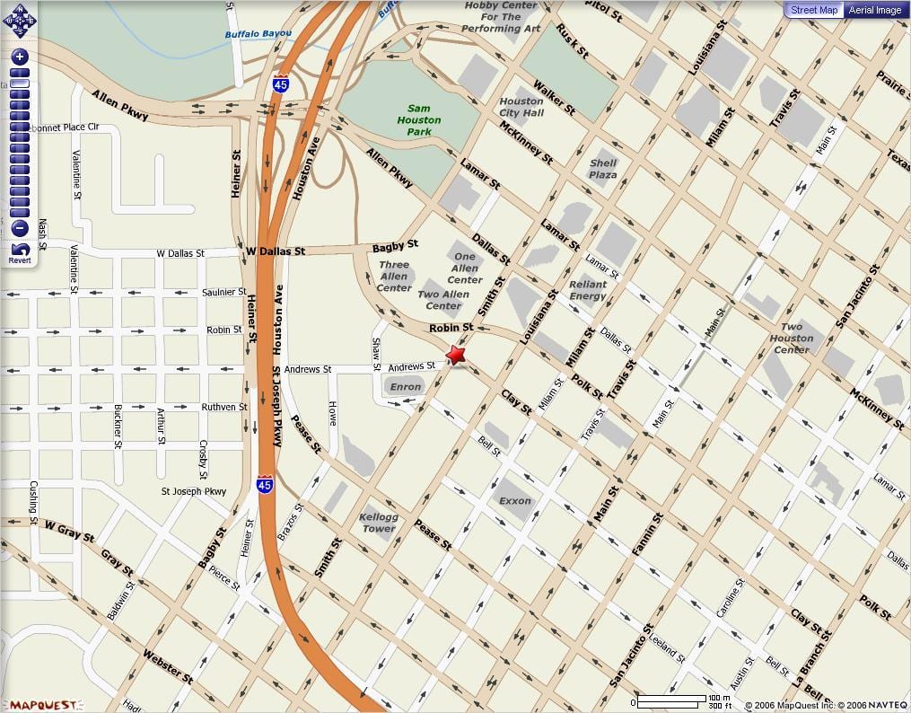 mapa centra města Houston