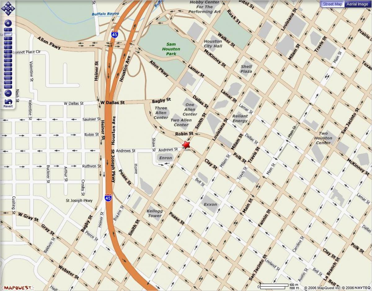 mapa centra města Houston
