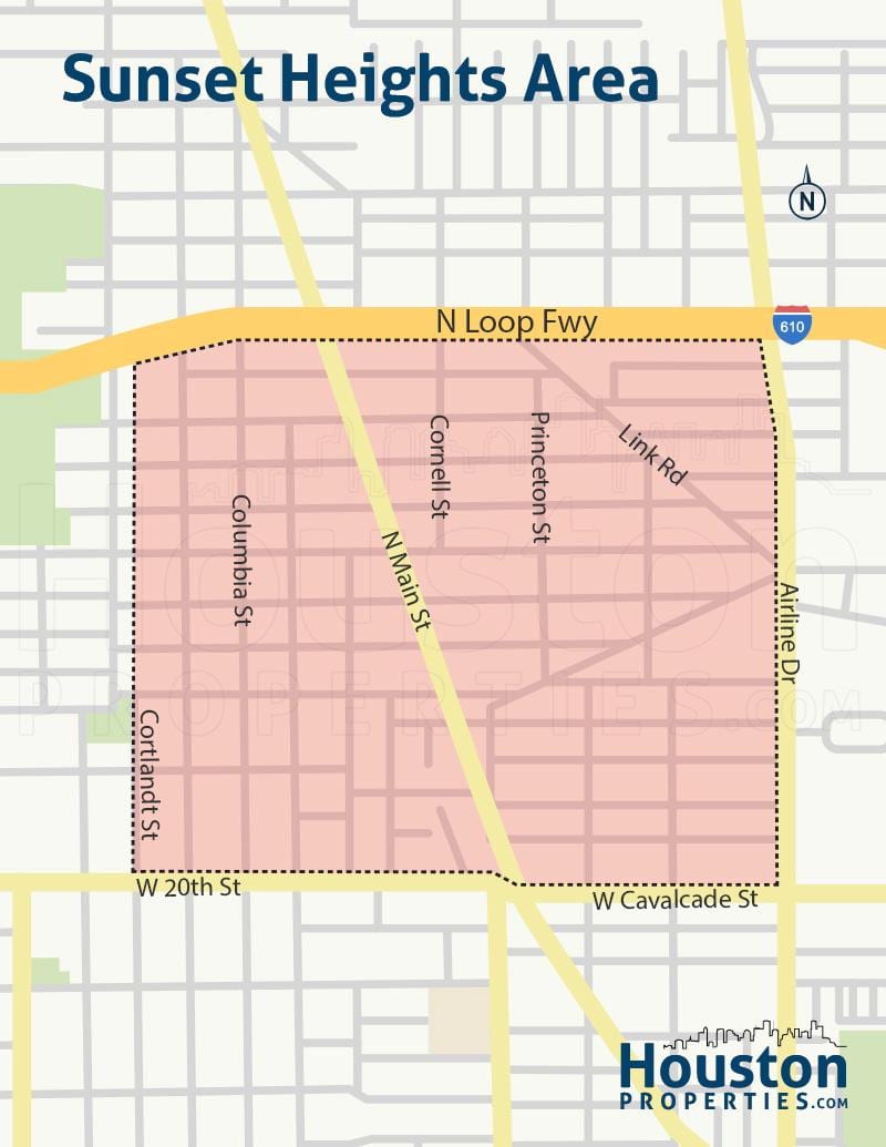 mapa Houston heights