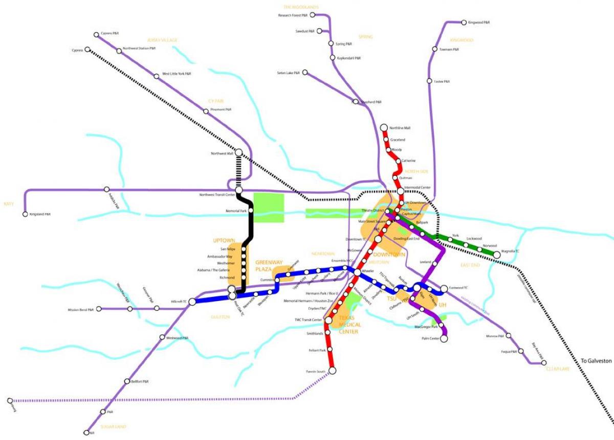 metro rail Houston mapě