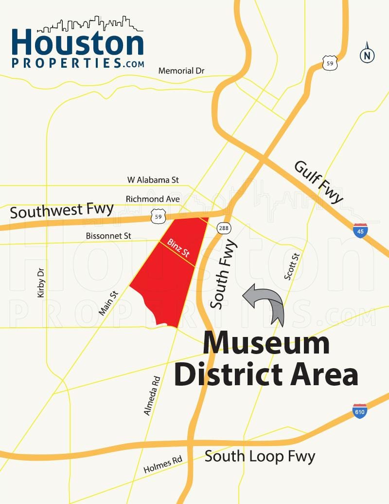museum district v Houston mapě
