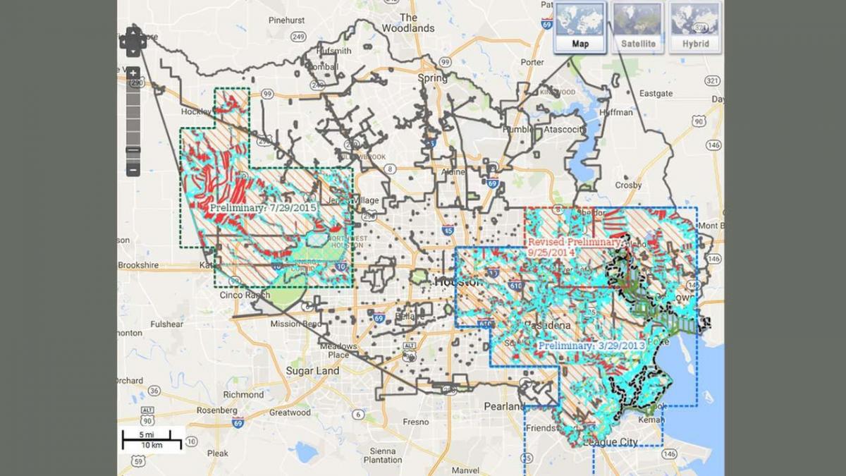 mapa povodní v Houston