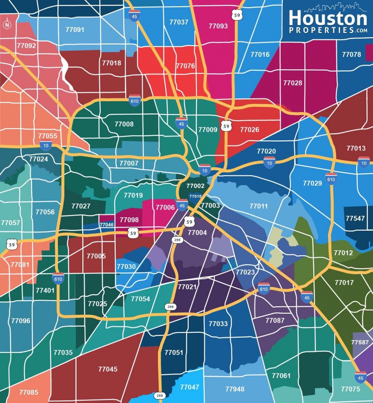 mapa předměstí Houstonu