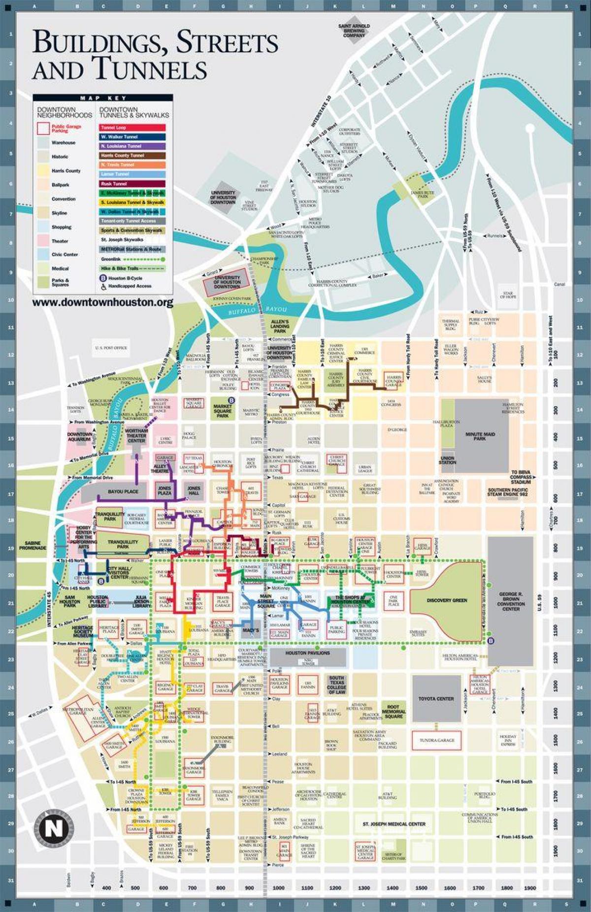 downtown Houston tunelu mapě