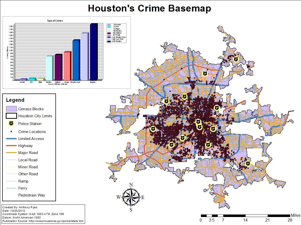 Houston kriminalita mapě