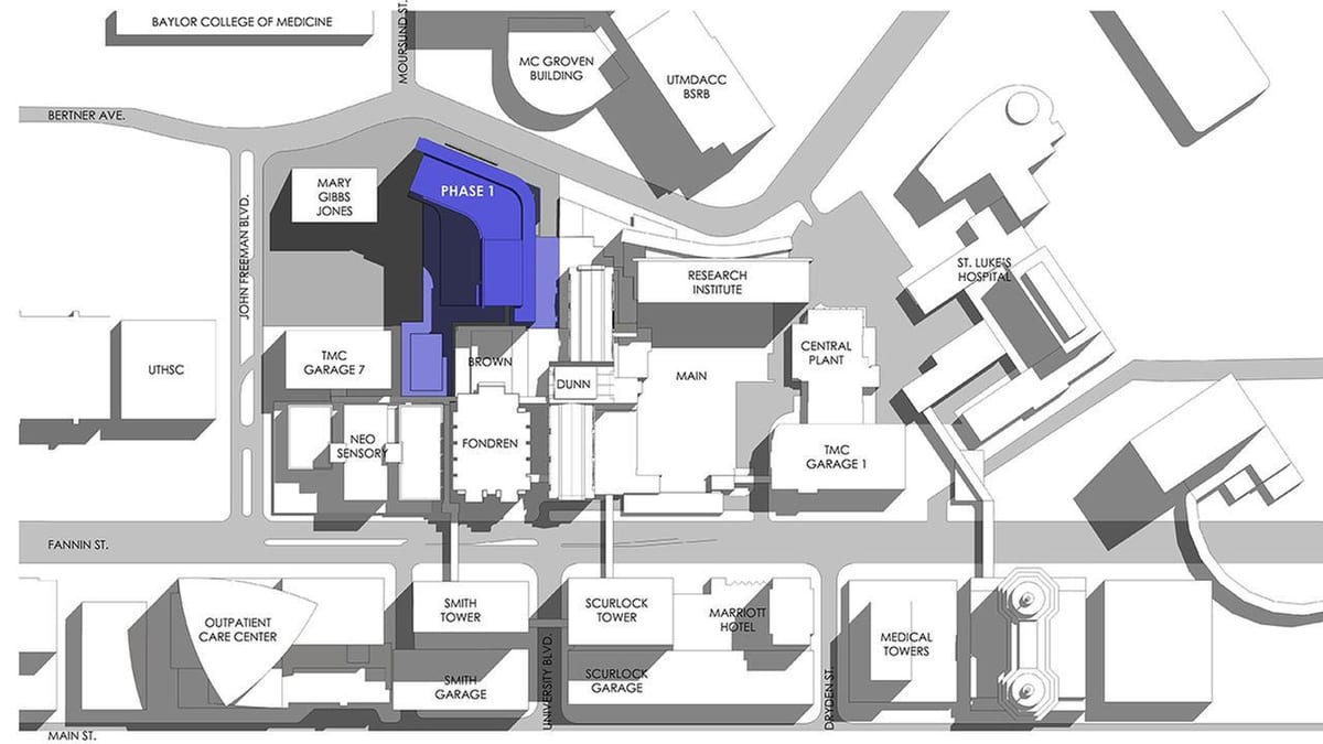 Methodist hospital v Houston mapě