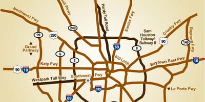 Mapa Houston dálnic