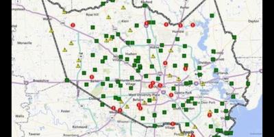 Mapa zaplavených oblastech v Houstonu