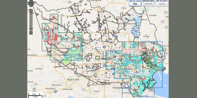 Záplavy mapa v Houstonu